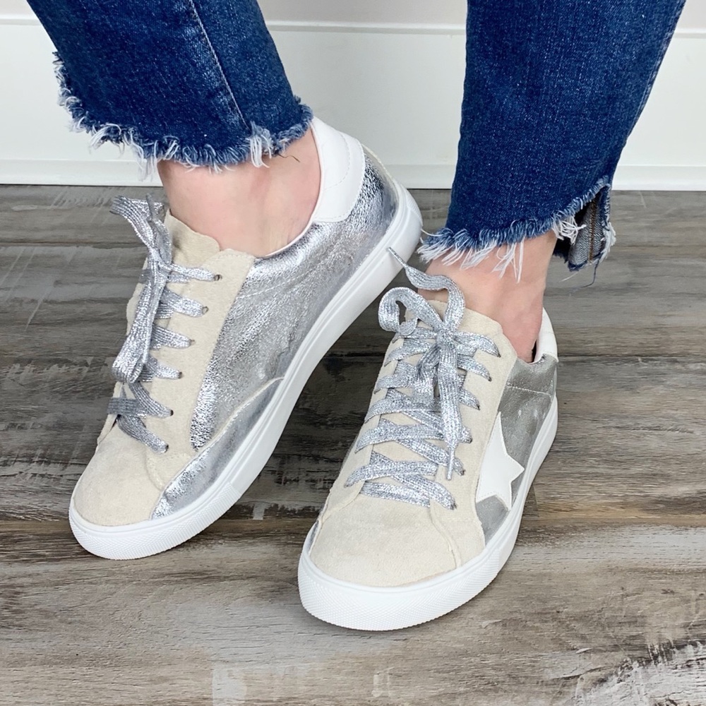 Super Star Faux Suede Metallic Sneakers - Silver - Picture 6 of 7